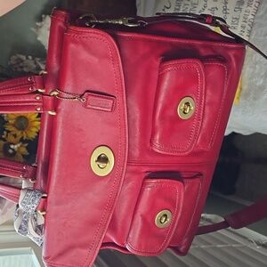 Coach VINTAGE HTF  Red Leather  Ex Lrg Bag with Anniversary Lining Creed 12980